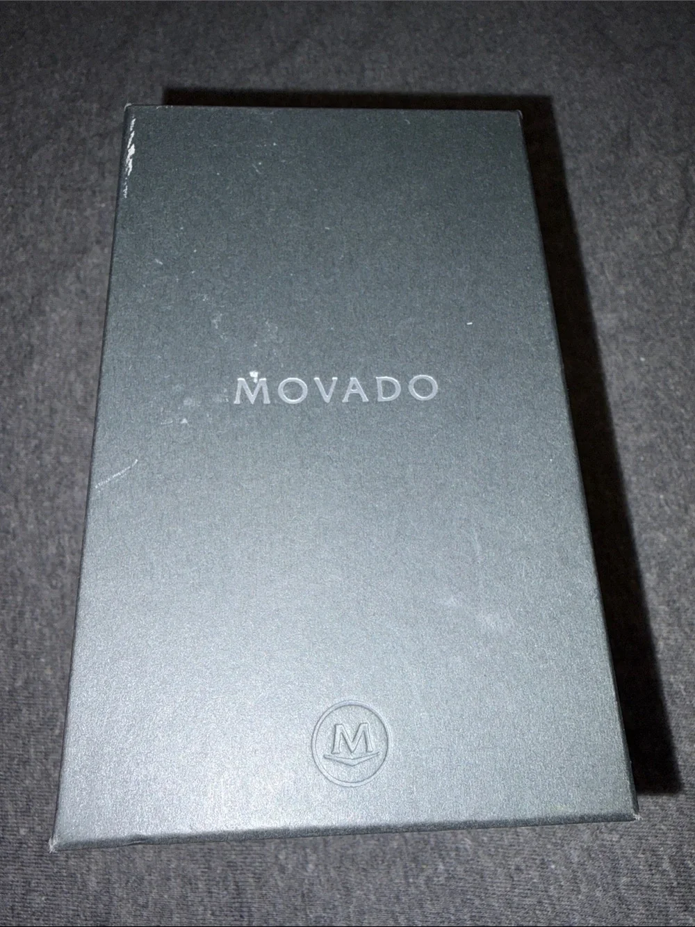 Womens Movado designer watch w grey case & box w logo jewelry watches slim band